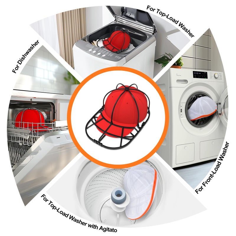 XQXA Hat Washer Cage for Baseball Caps - Hat Cleaner for Washing Machine & Dishwasher, Fits Adult & Kids Caps - Baseball Cap Washing Cage-Black - Image 4
